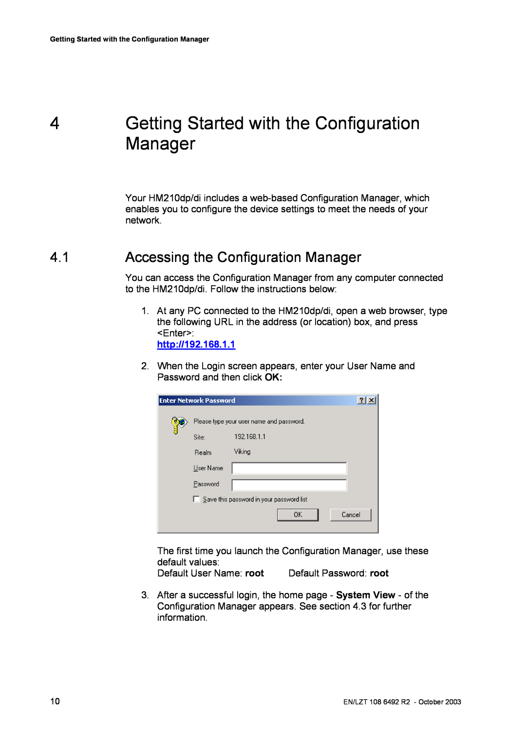 Garmin HM210DP/DI manual Getting Started with the Configuration, Accessing the Configuration Manager, http//192.168.1.1 