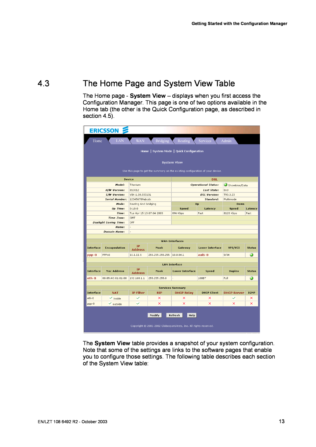 Garmin HM210DP/DI manual The Home Page and System View Table 