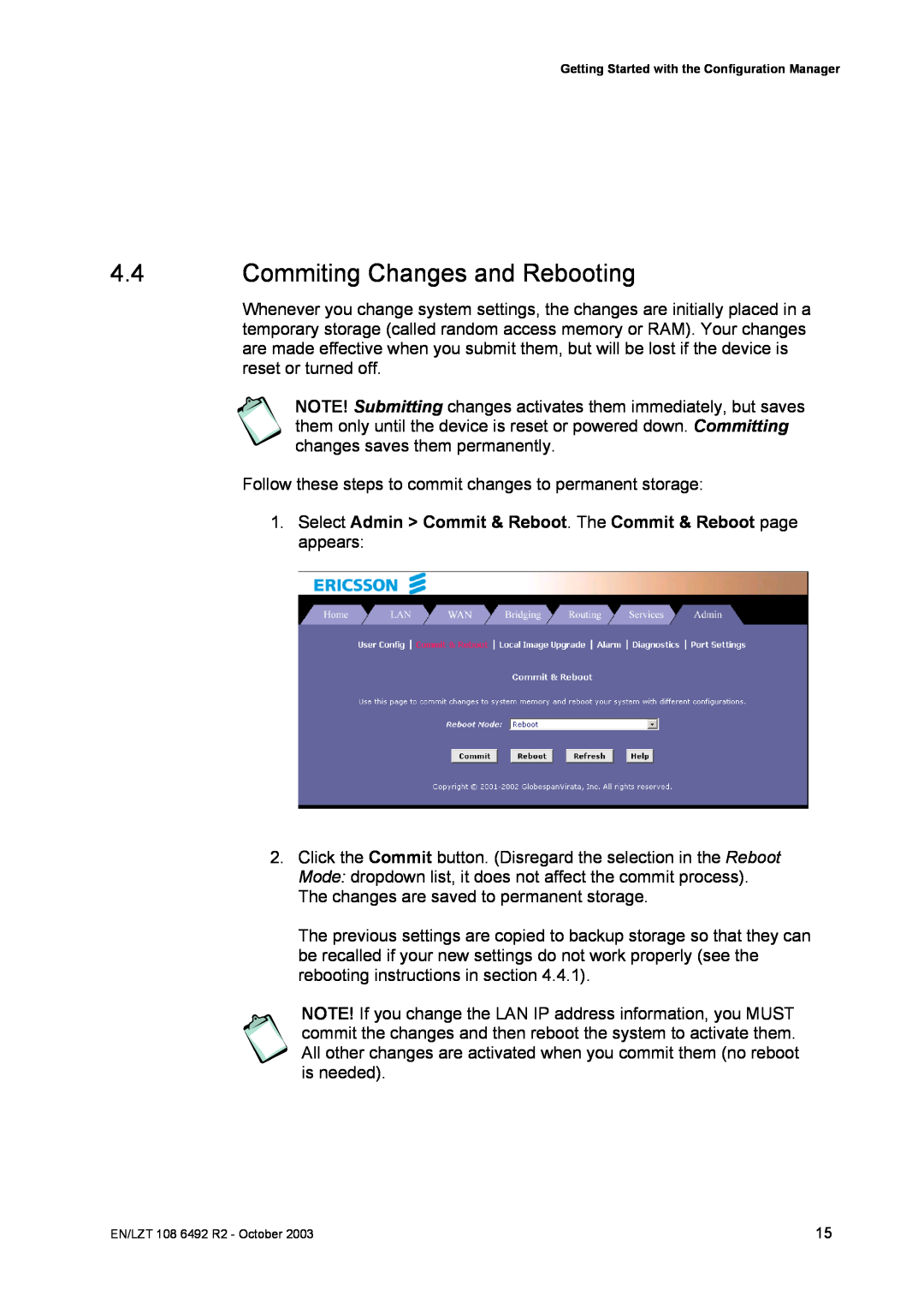 Garmin HM210DP/DI manual Commiting Changes and Rebooting 