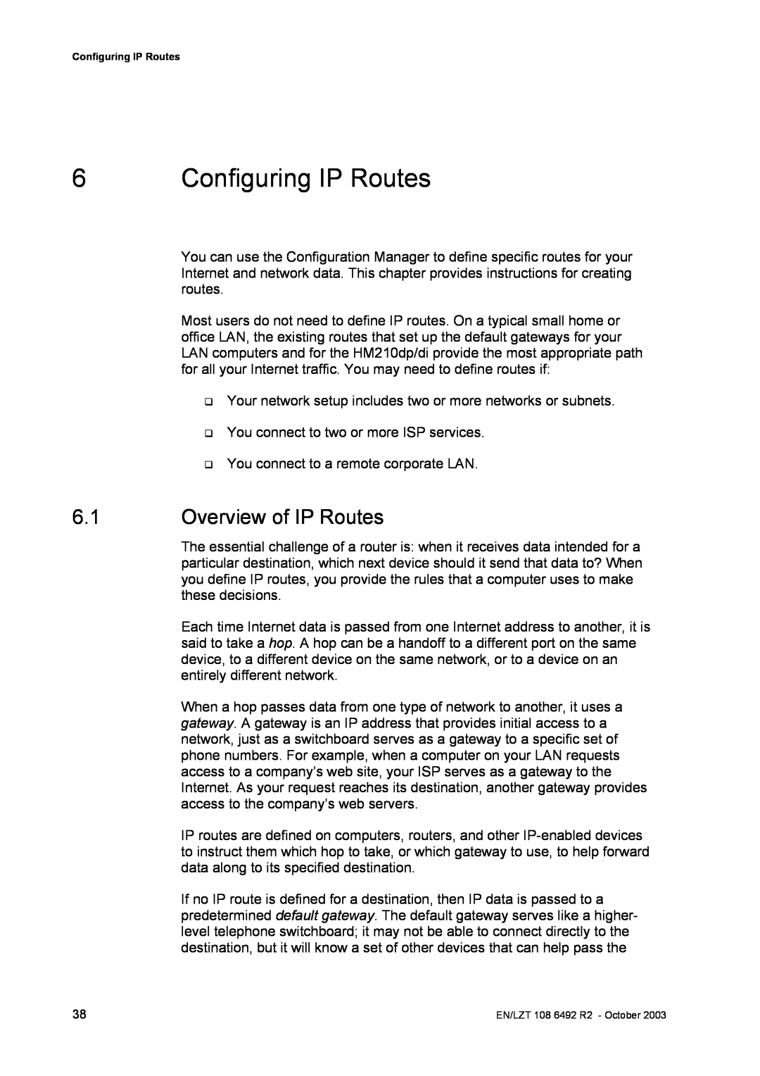 Garmin HM210DP/DI manual Configuring IP Routes, Overview of IP Routes 