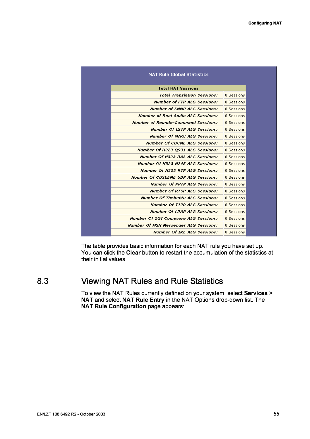 Garmin HM210DP/DI manual Viewing NAT Rules and Rule Statistics 