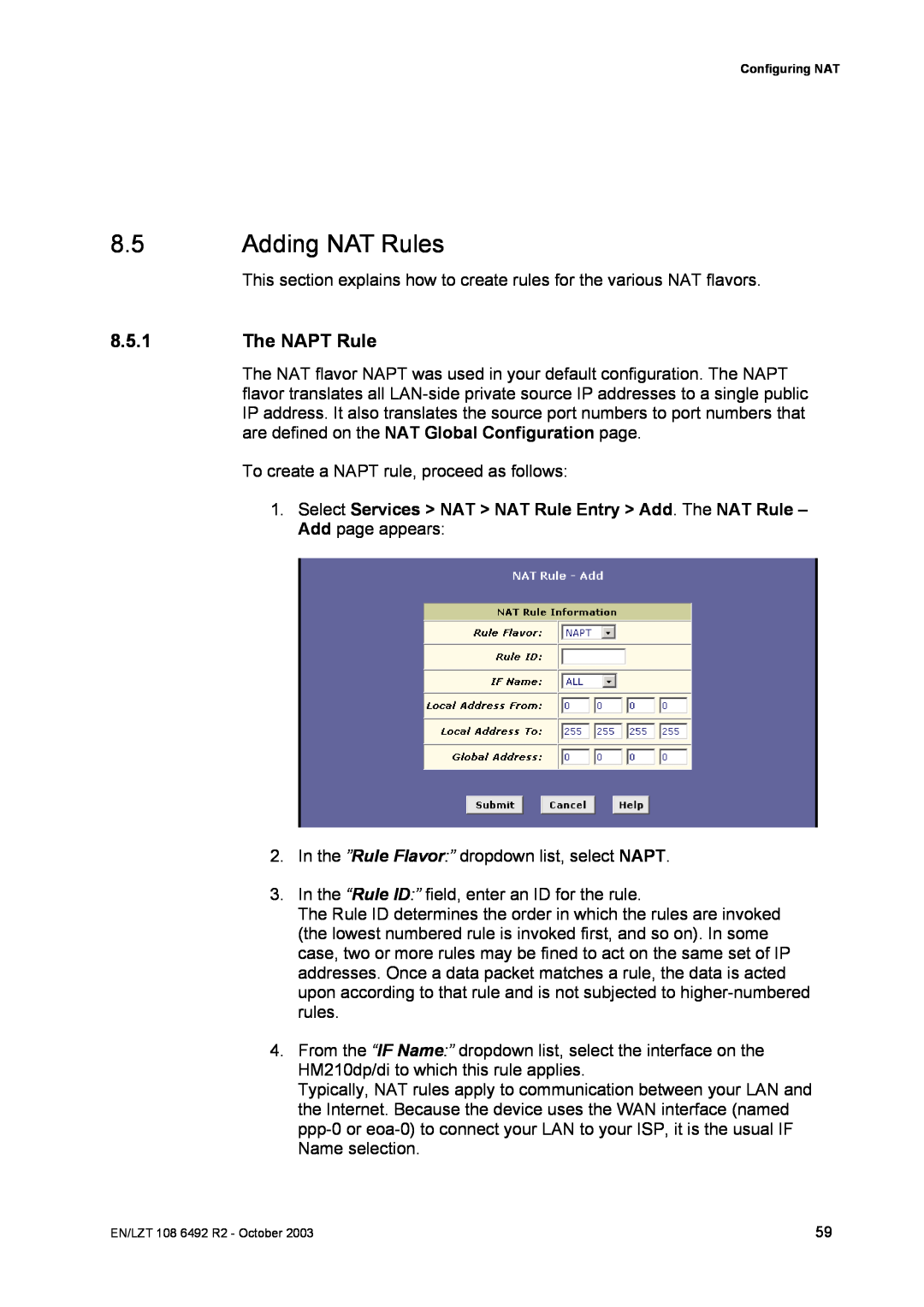 Garmin HM210DP/DI manual Adding NAT Rules, The NAPT Rule 