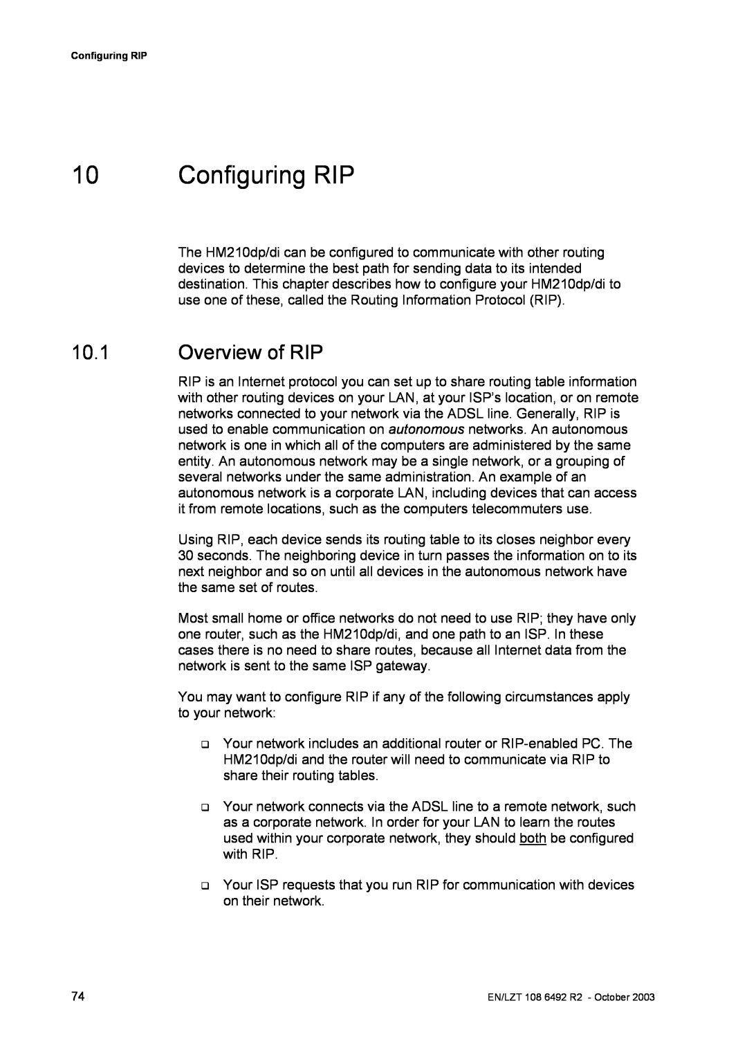 Garmin HM210DP/DI manual Configuring RIP, Overview of RIP 