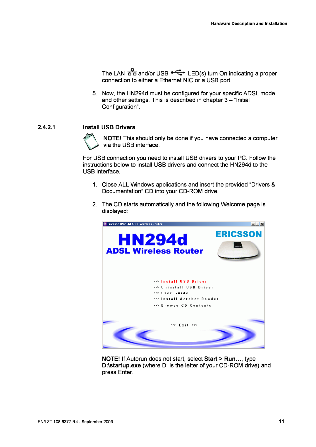 Garmin HN294DP/DI manual Install USB Drivers 