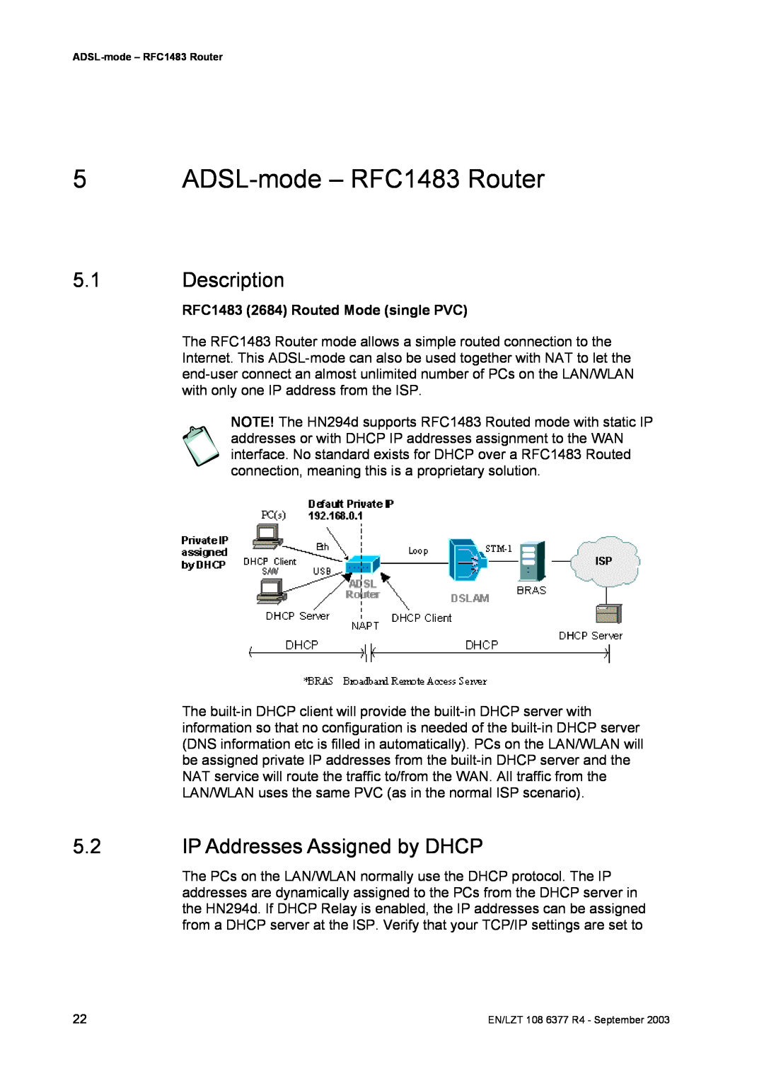 Garmin HN294DP/DI manual ADSL-mode - RFC1483 Router, Description, IP Addresses Assigned by DHCP 