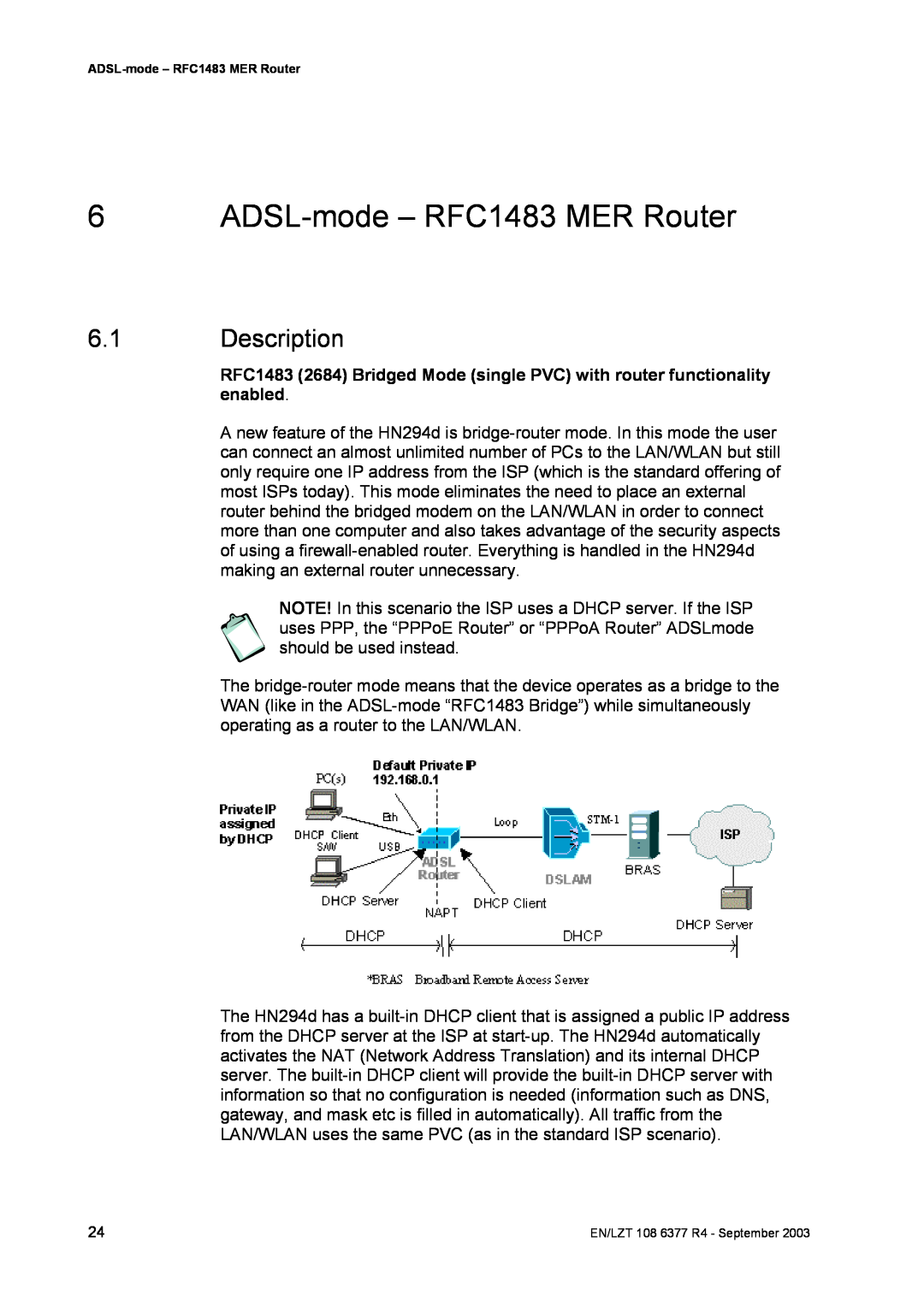 Garmin HN294DP/DI manual ADSL-mode - RFC1483 MER Router, Description 