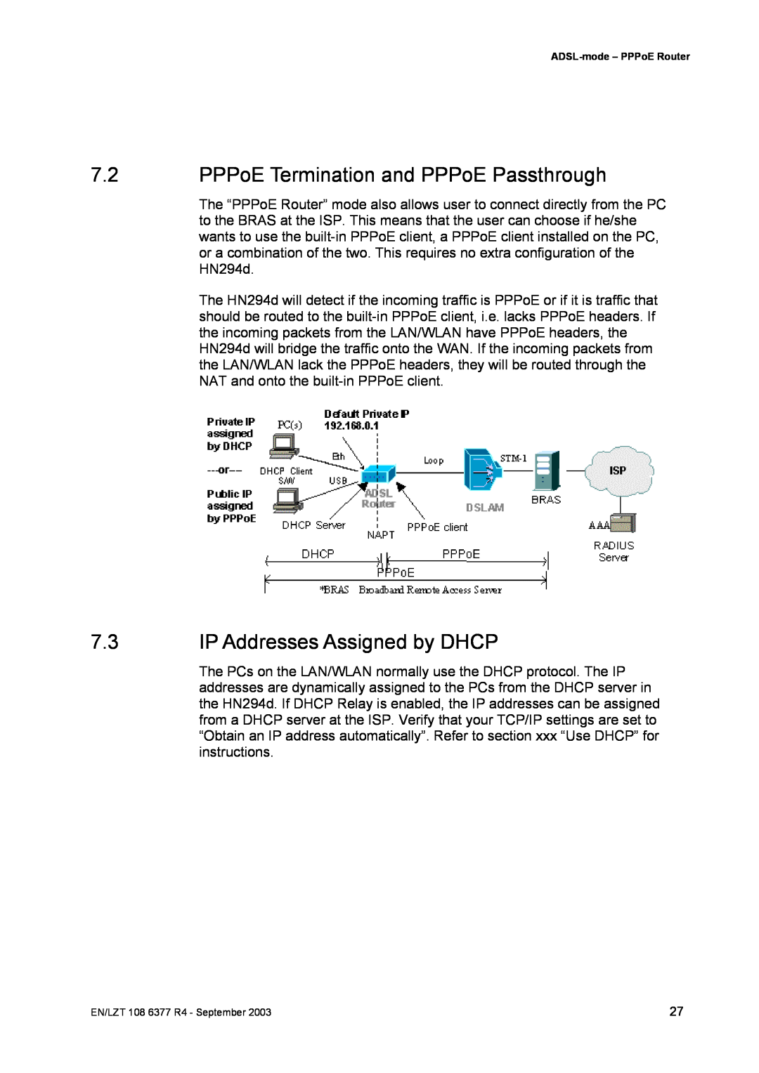 Garmin HN294DP/DI manual PPPoE Termination and PPPoE Passthrough, IP Addresses Assigned by DHCP, ADSL-mode - PPPoE Router 