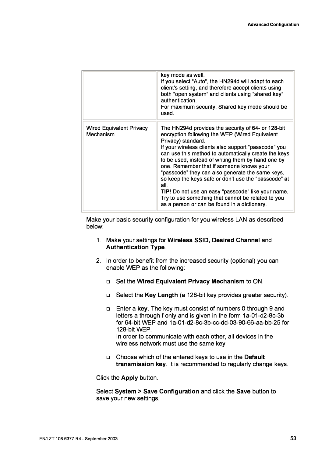 Garmin HN294DP/DI manual Set the Wired Equivalent Privacy Mechanism to ON 