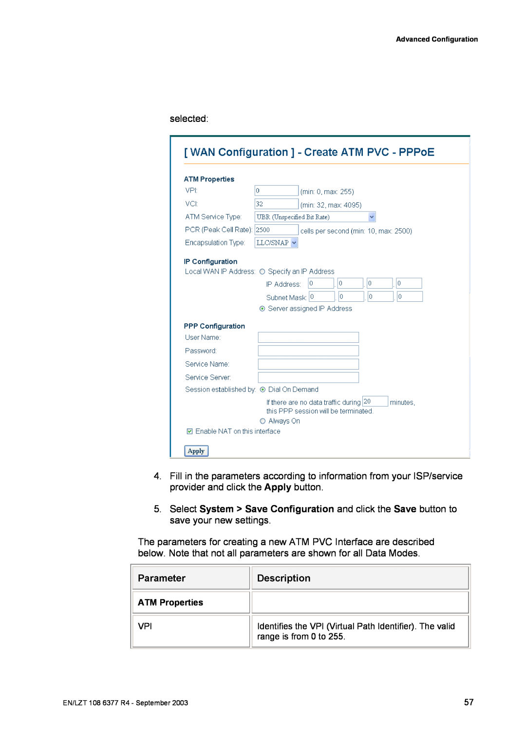 Garmin HN294DP/DI manual selected, Parameter, Description 
