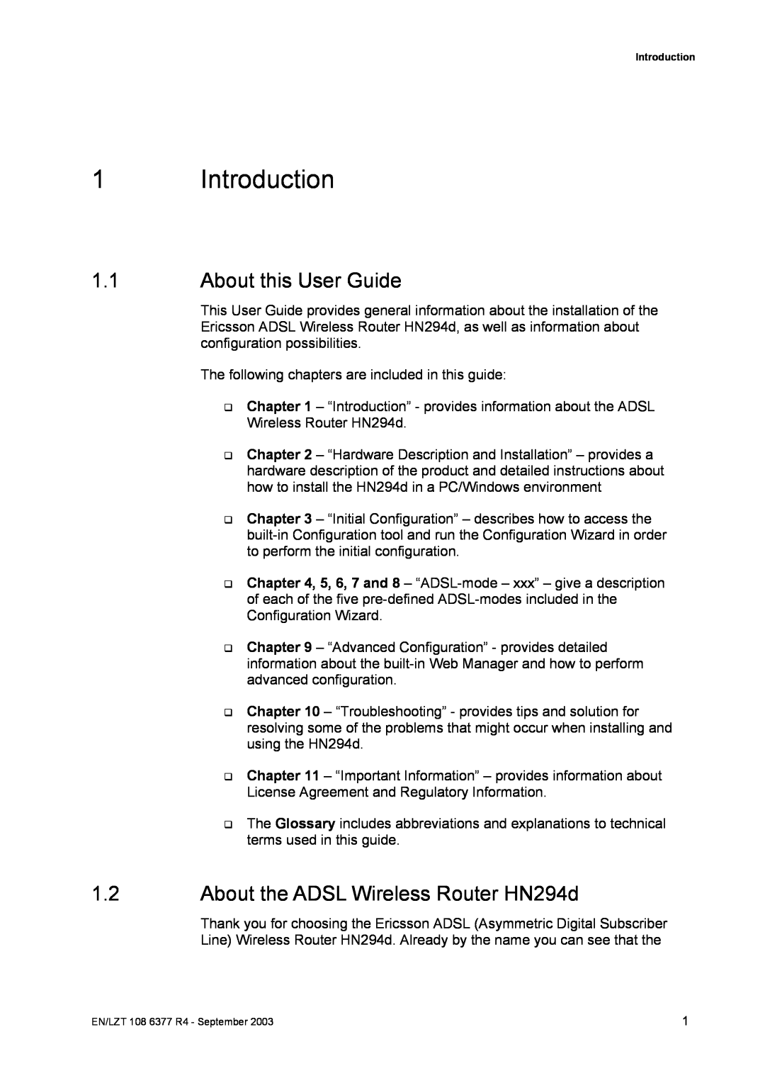 Garmin HN294DP/DI manual Introduction, About this User Guide, About the ADSL Wireless Router HN294d 