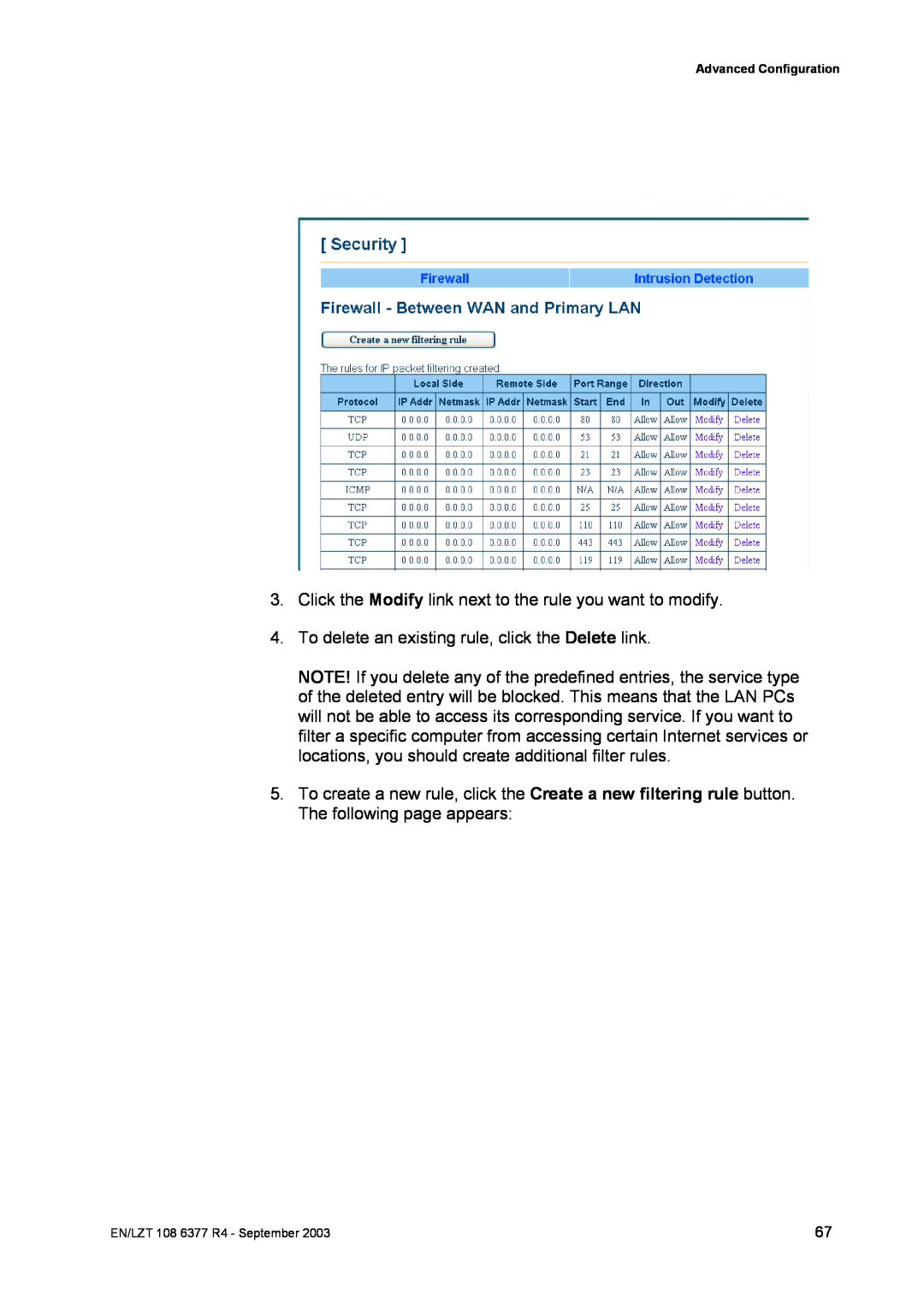 Garmin HN294DP/DI manual Click the Modify link next to the rule you want to modify 