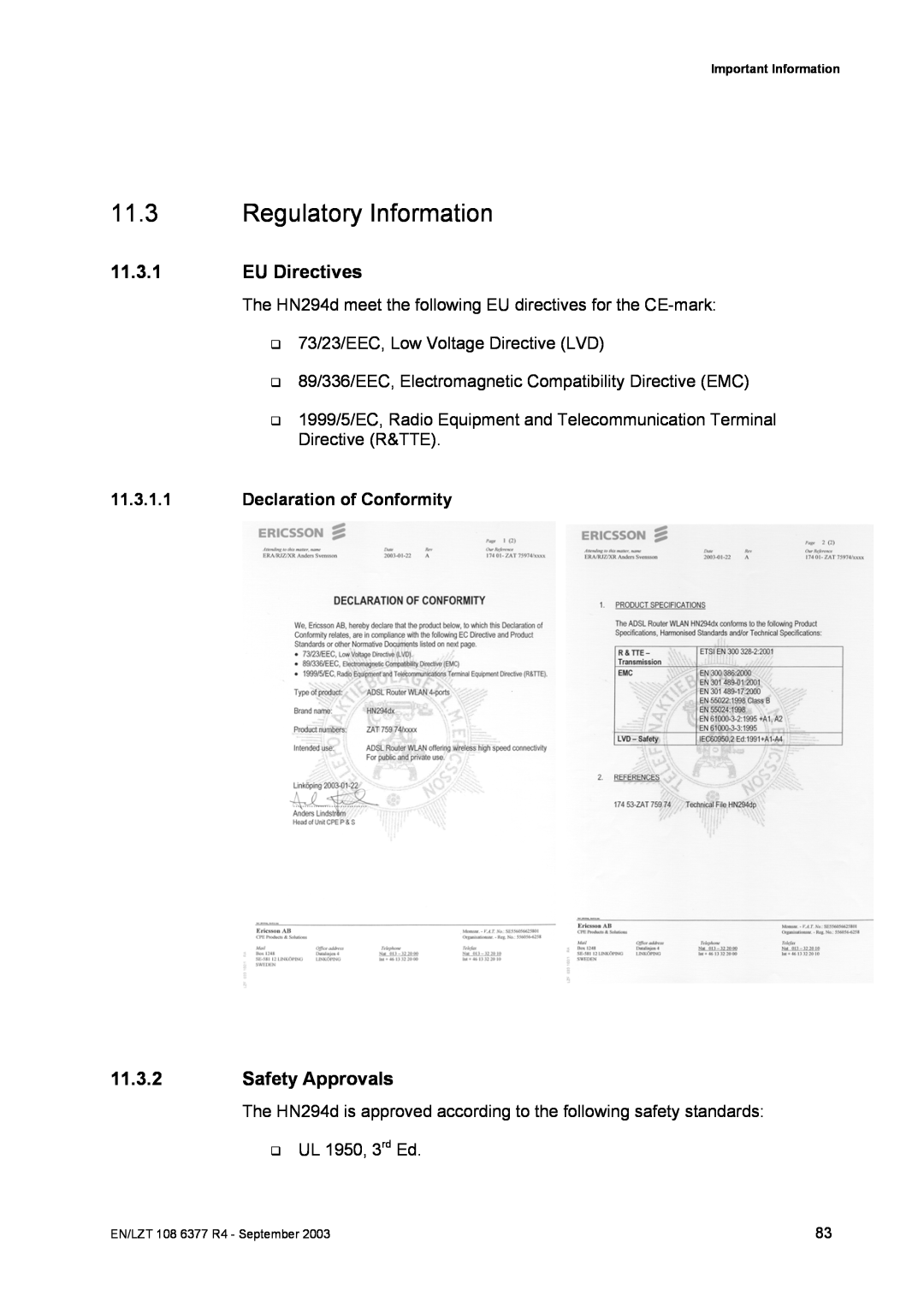 Garmin HN294DP/DI manual Regulatory Information, EU Directives, Safety Approvals, Declaration of Conformity 