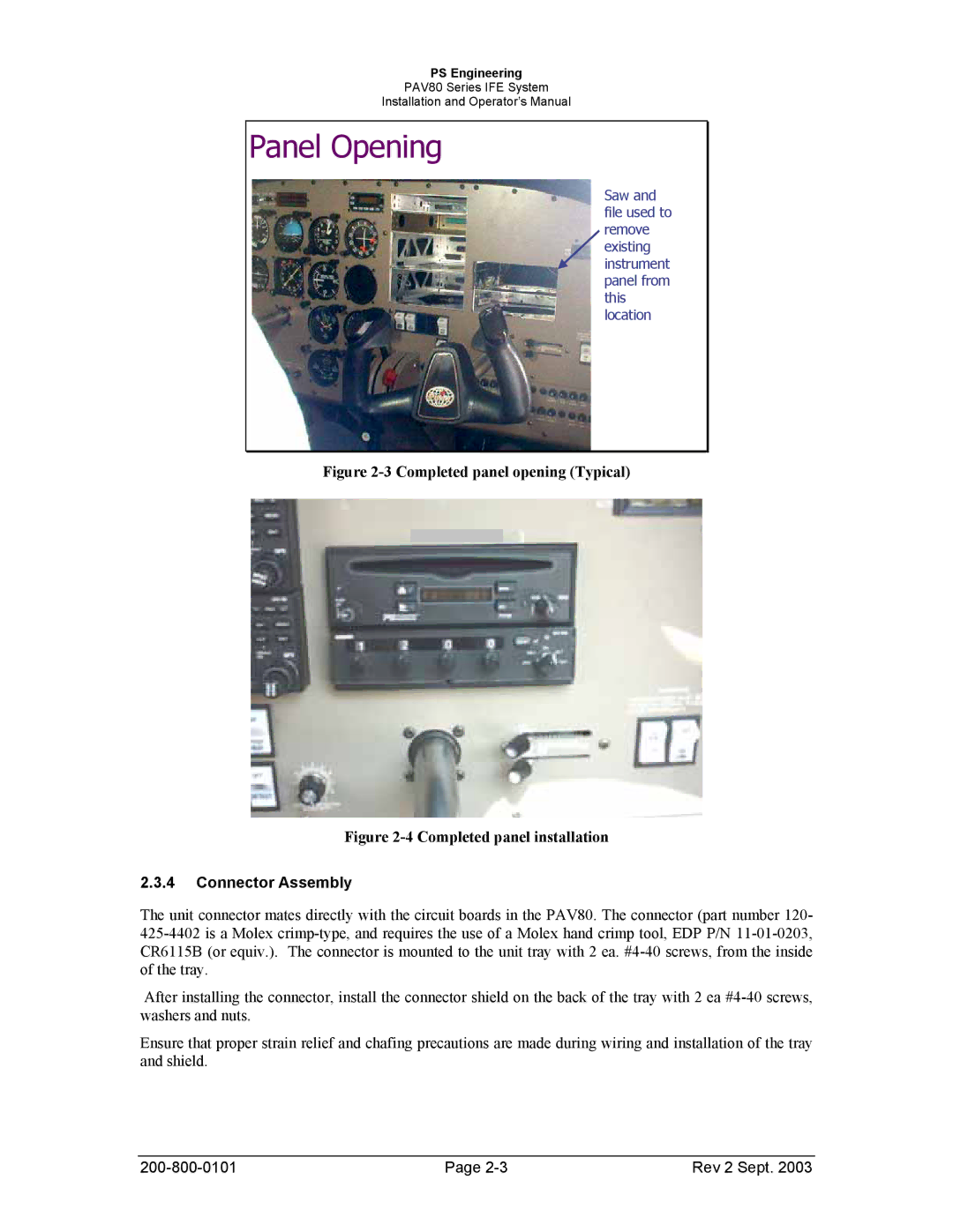 Garmin PAV80 operation manual Panel Opening, Connector Assembly 