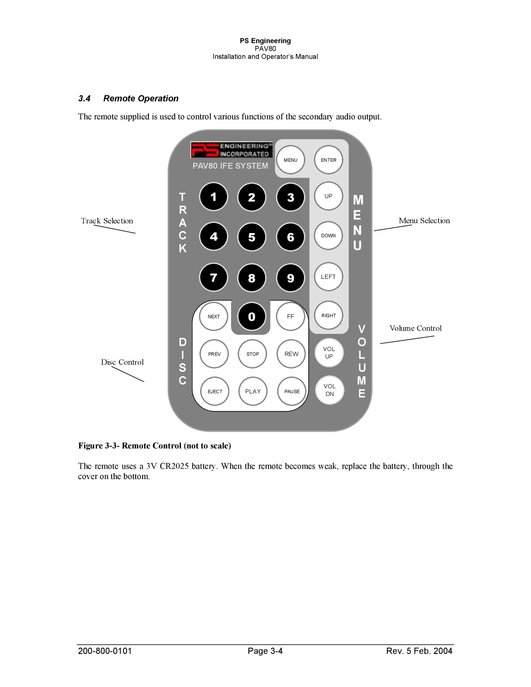 Garmin PAV80 operation manual N U, Remote Operation 