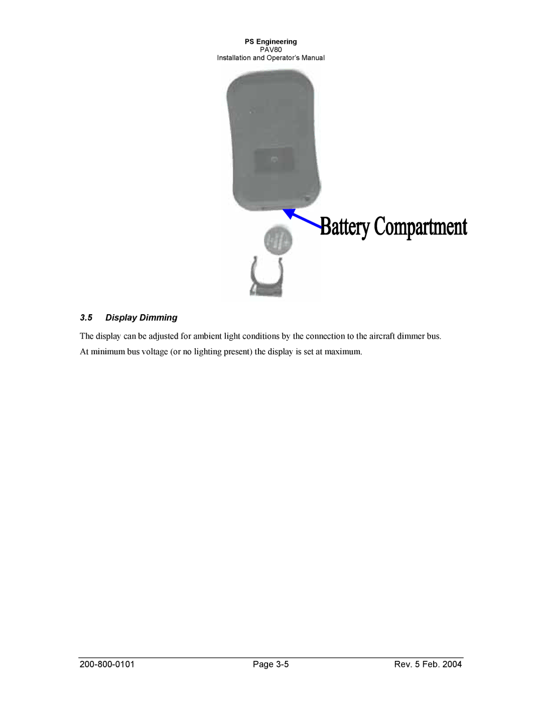 Garmin PAV80 operation manual Display Dimming 