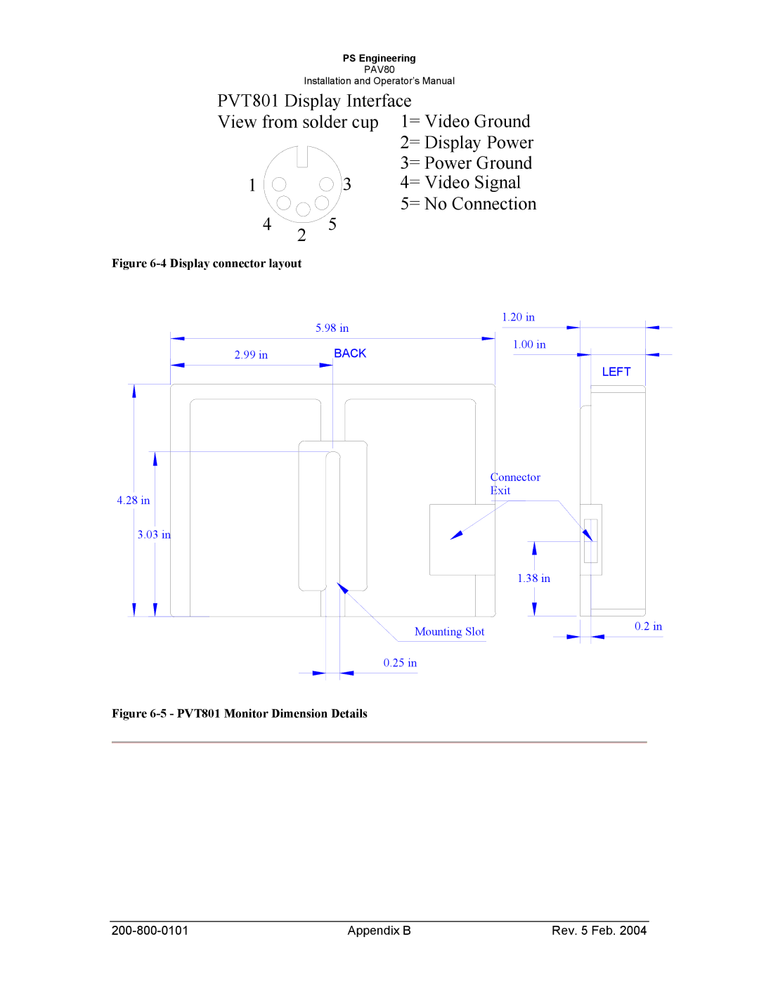 Garmin PAV80 operation manual Display connector layout 