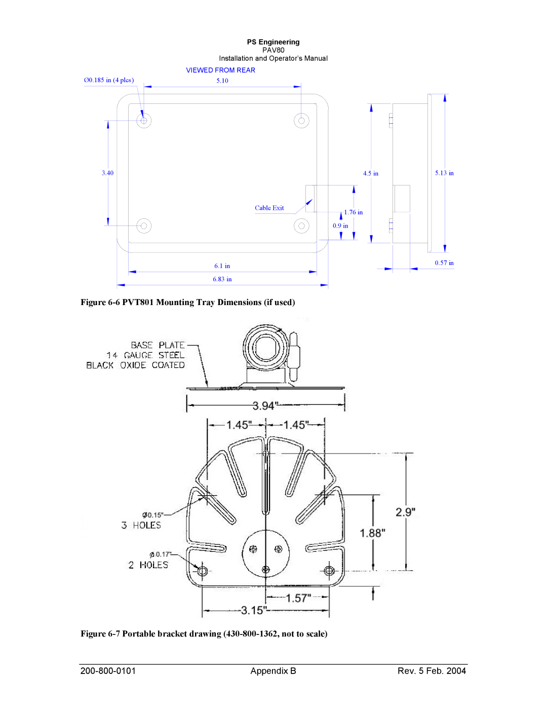 Garmin PAV80 operation manual PVT801 Mounting Tray Dimensions if used 