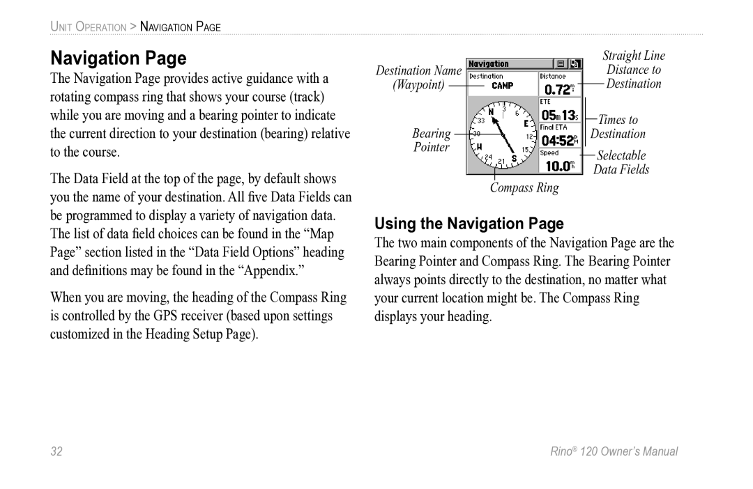 Garmin Rino 120 owner manual Using the Navigation 