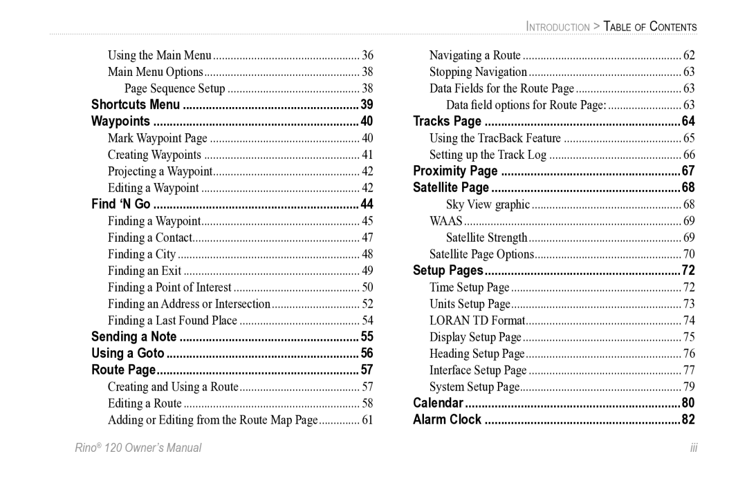 Garmin Rino 120 owner manual Data ﬁeld options for Route 