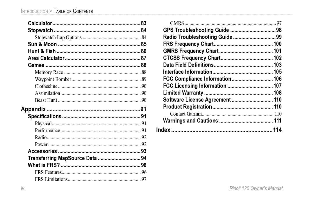 Garmin Rino 120 owner manual 110 