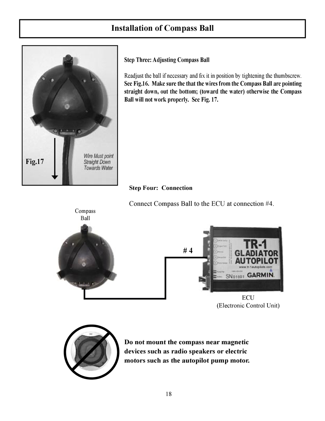 Garmin TR-1 manual Step Three Adjusting Compass Ball 