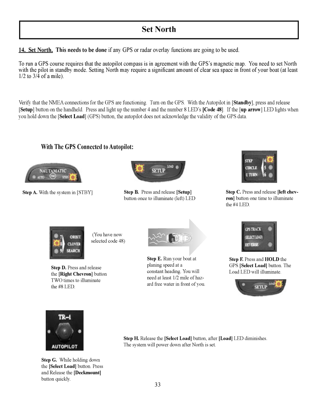 Garmin TR-1 manual Set North, With The GPS Connected to Autopilot 