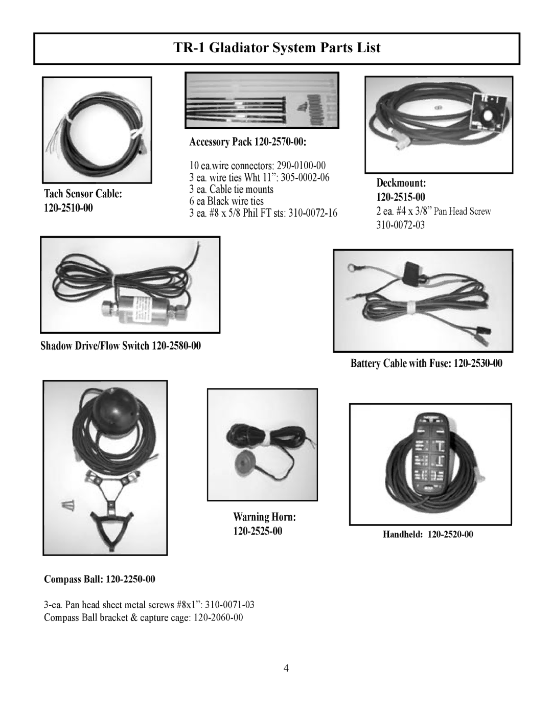 Garmin manual TR-1 Gladiator System Parts List, Accessory Pack 