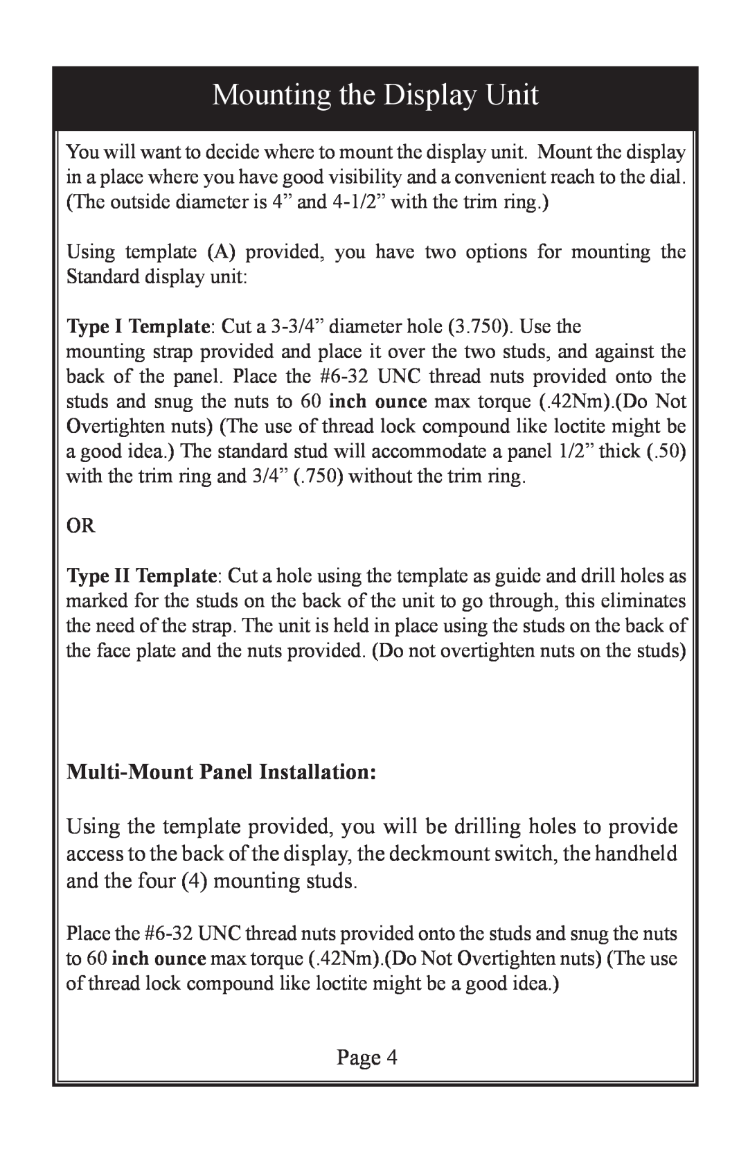 Garmin TR-1 owner manual Mounting the Display Unit, Multi-Mount Panel Installation 