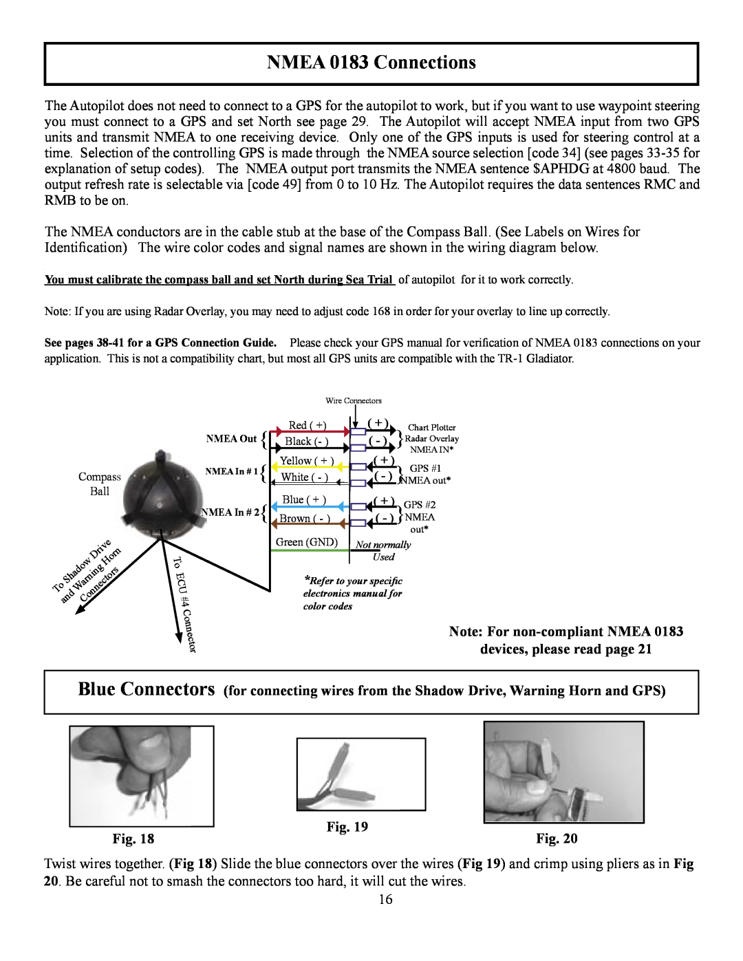 Garmin TR-1 manual NMEA 0183 Connections, Note For non-compliant NMEA, devices, please read page 