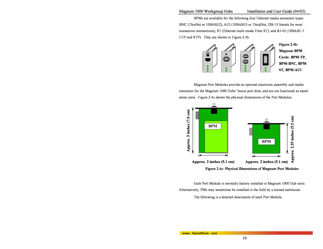 GarrettCom 1024, 1016, 1008 manual Magnum 1000 Workgroup Hubs, Installation and User Guide 04/02, Approx. 3 inches 7.6 cm 
