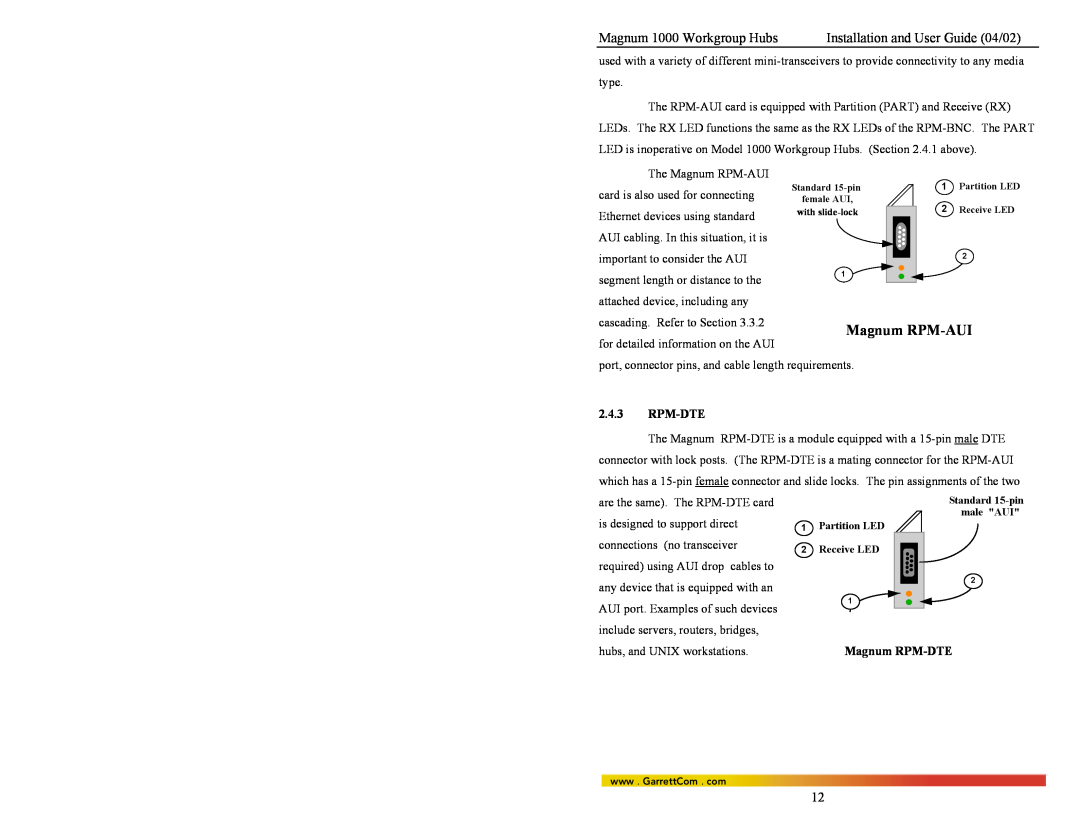 GarrettCom 1016, 1024, 1008 manual Magnum 1000 Workgroup Hubs, Installation and User Guide 04/02, Rpm-Dte 