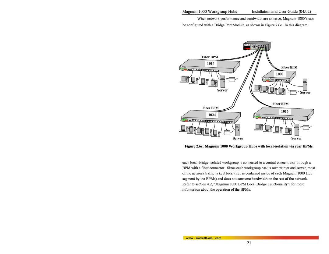 GarrettCom 1016 Magnum 1000 Workgroup Hubs, Installation and User Guide 04/02, 1008, 1024, Fiber BPM, Server, Garrett 