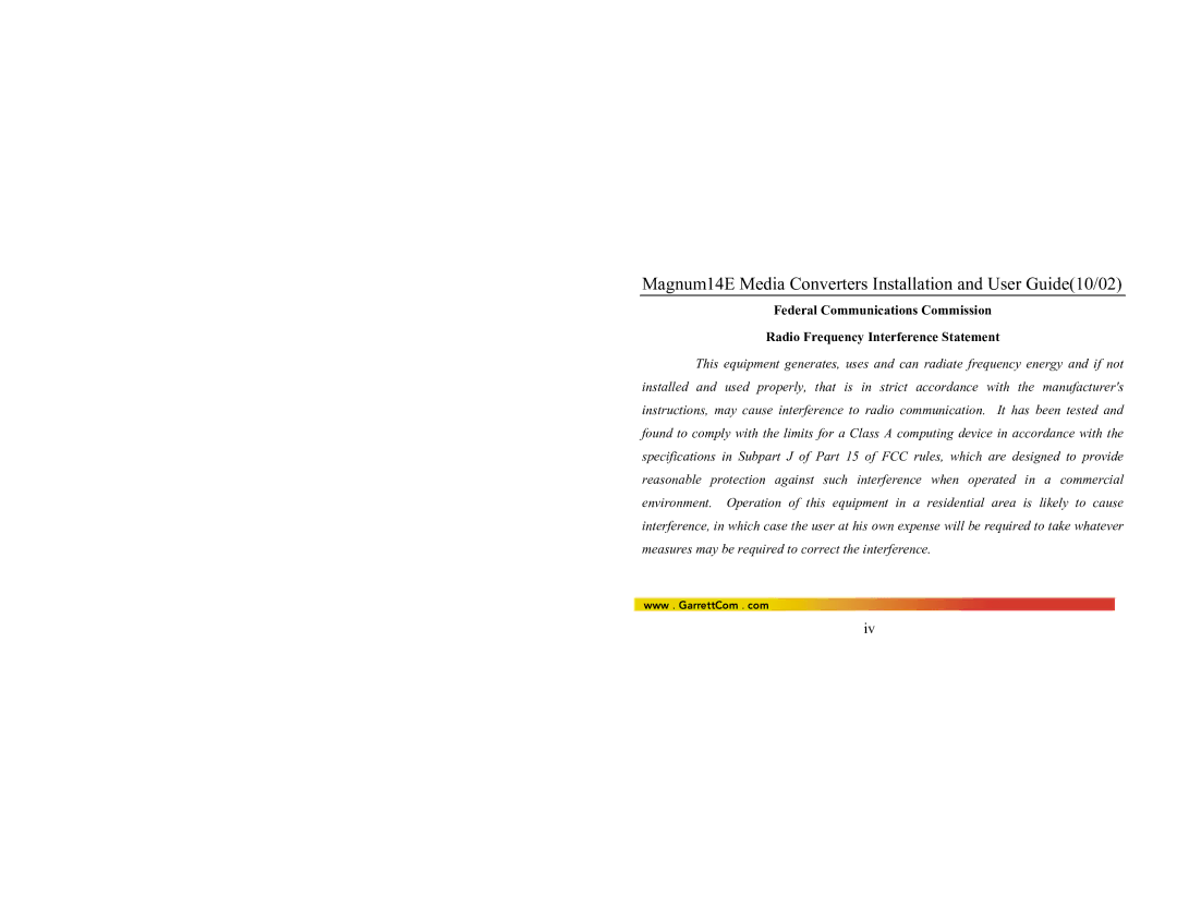 GarrettCom manual Magnum14E Media Converters Installation and User Guide10/02 