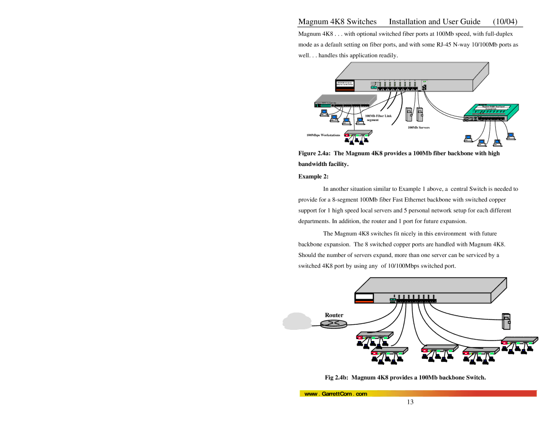 GarrettCom manual Router 4b Magnum 4K8 provides a 100Mb backbone Switch, Magnum 4K-Series Ethernet 10/100 Switch 