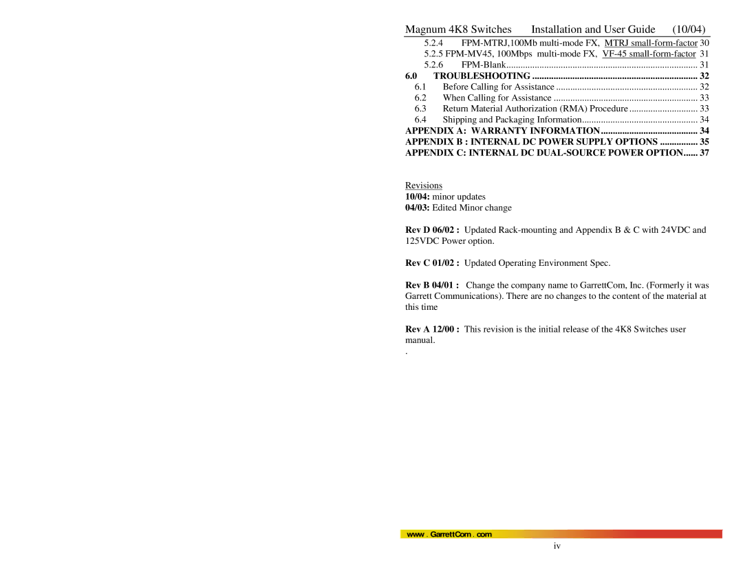 GarrettCom 4K-Series manual Troubleshooting 