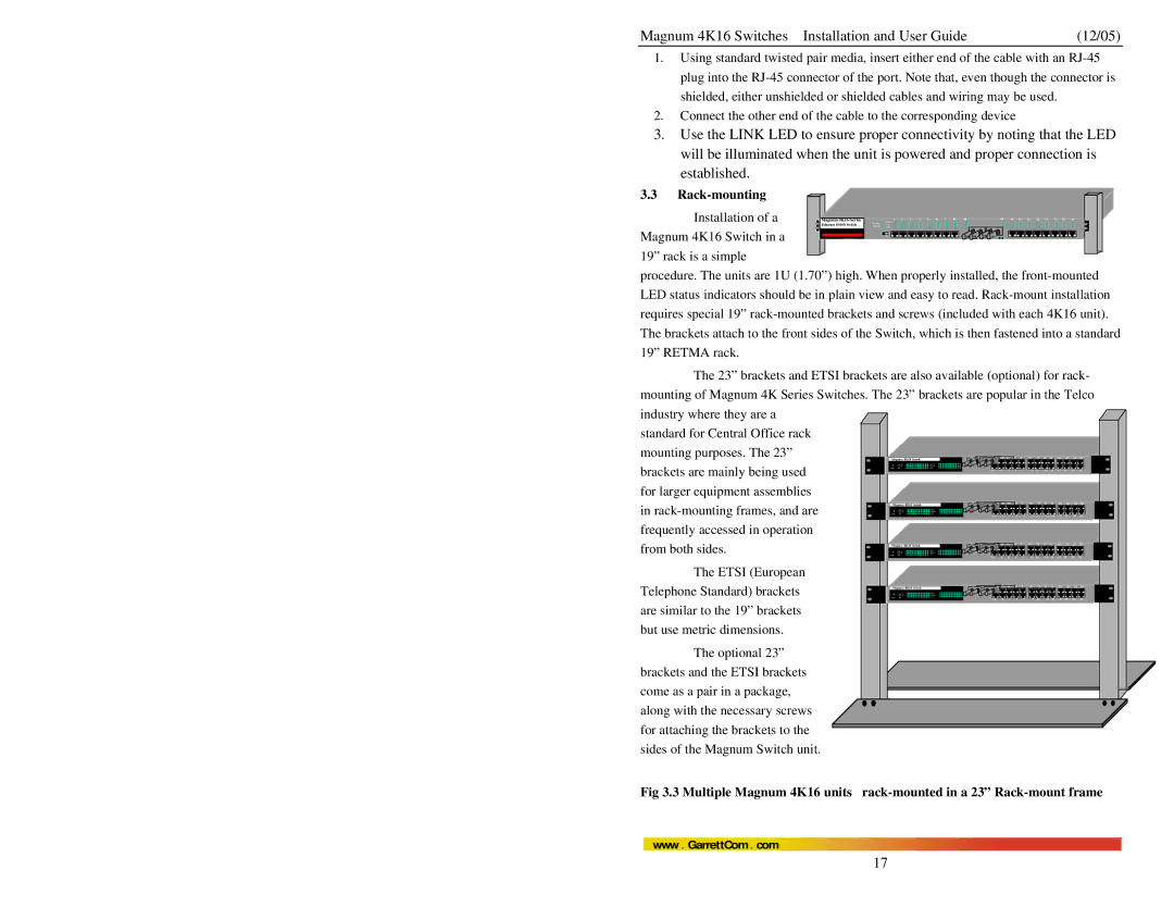 GarrettCom 4K16 manual Rack-mounting, Installation of a 