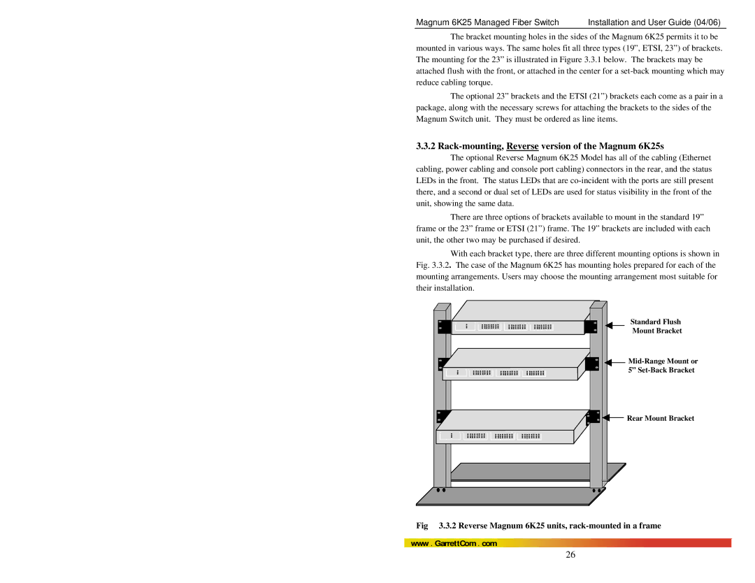 GarrettCom manual Rack-mounting, Reverse version of the Magnum 6K25s, Reverse Magnum 6K25 units, rack-mounted in a frame 