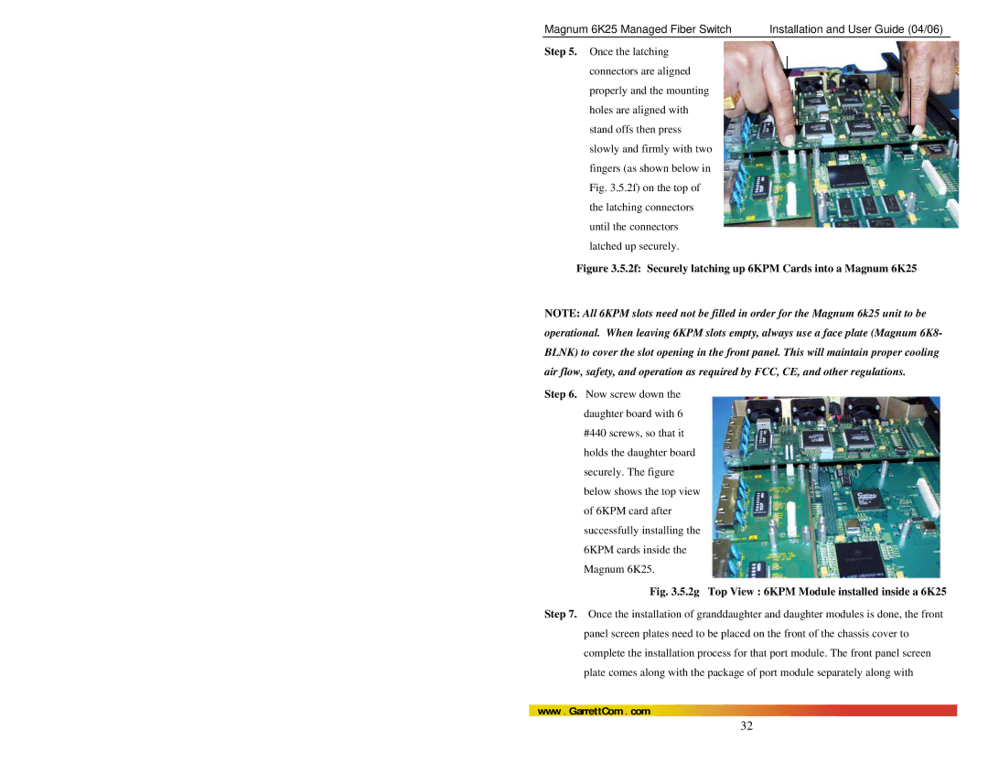 GarrettCom manual 2f Securely latching up 6KPM Cards into a Magnum 6K25 