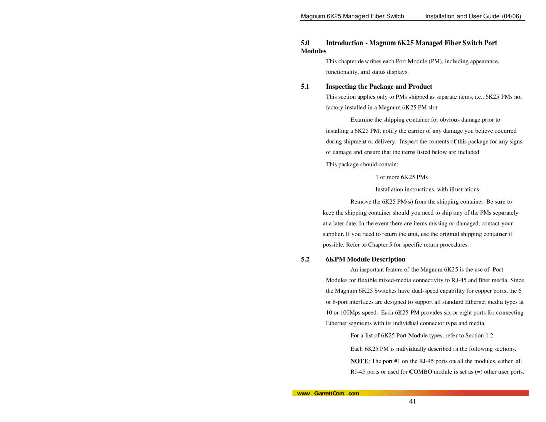 GarrettCom manual Introduction Magnum 6K25 Managed Fiber Switch Port Modules, 6KPM Module Description 