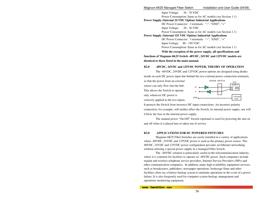 GarrettCom 6K25 manual B3.0 Applications for DC Powered Switches 