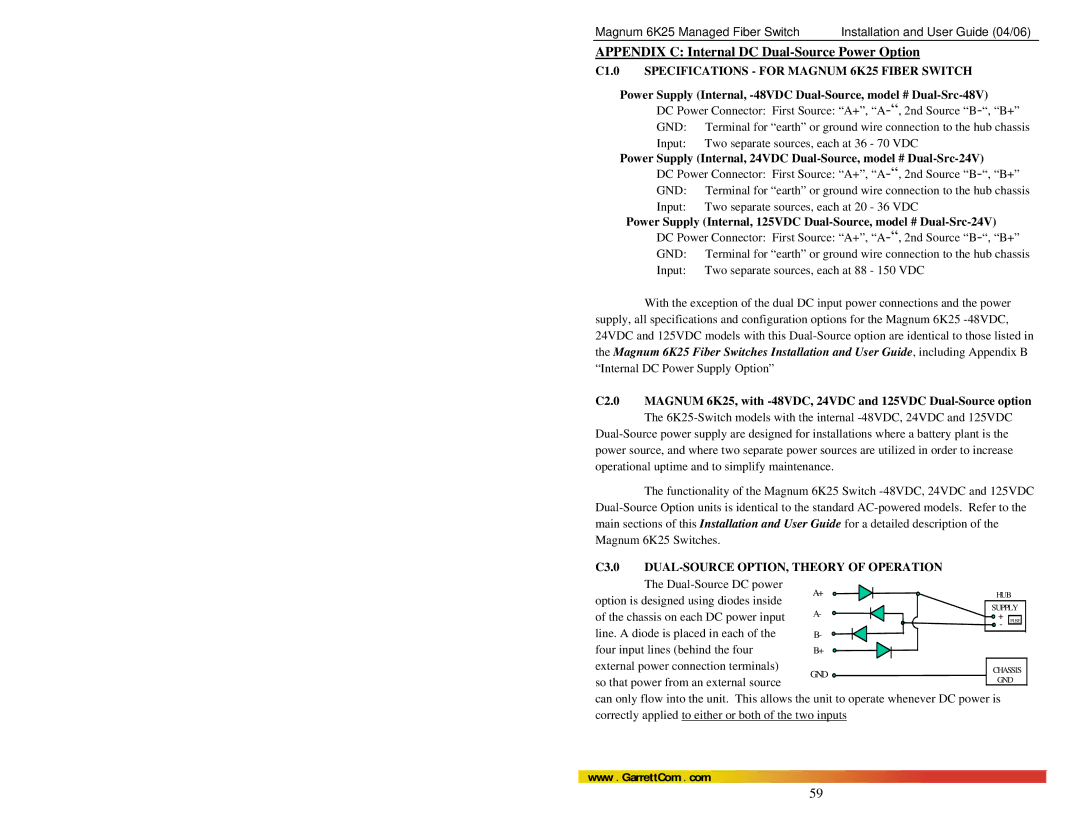 GarrettCom 6K25 manual Appendix C Internal DC Dual-Source Power Option, Gnd 
