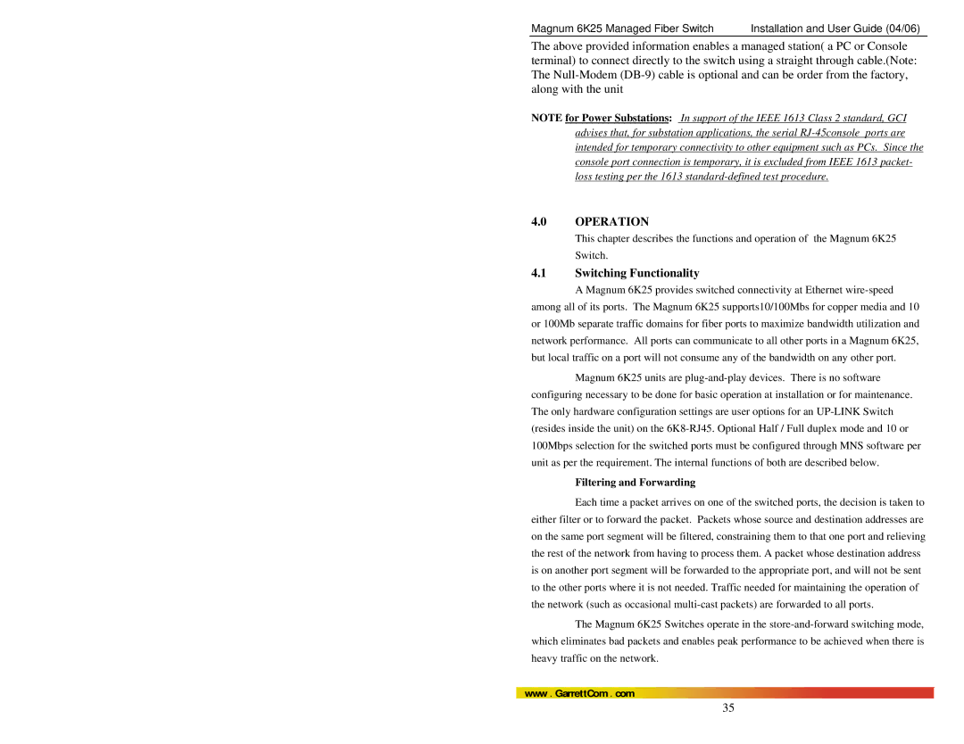 GarrettCom 6K25 manual Switching Functionality, Filtering and Forwarding 