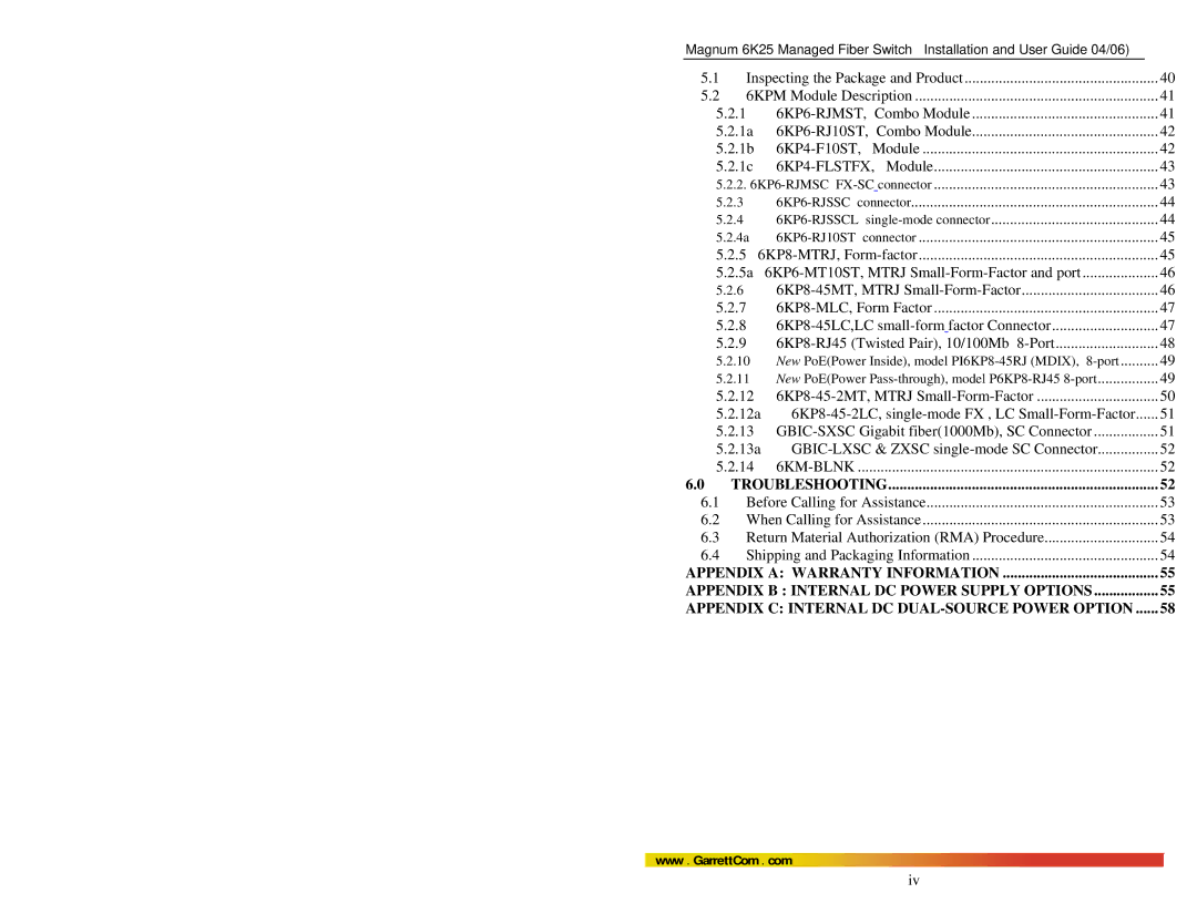 GarrettCom 6K25 manual Troubleshooting 