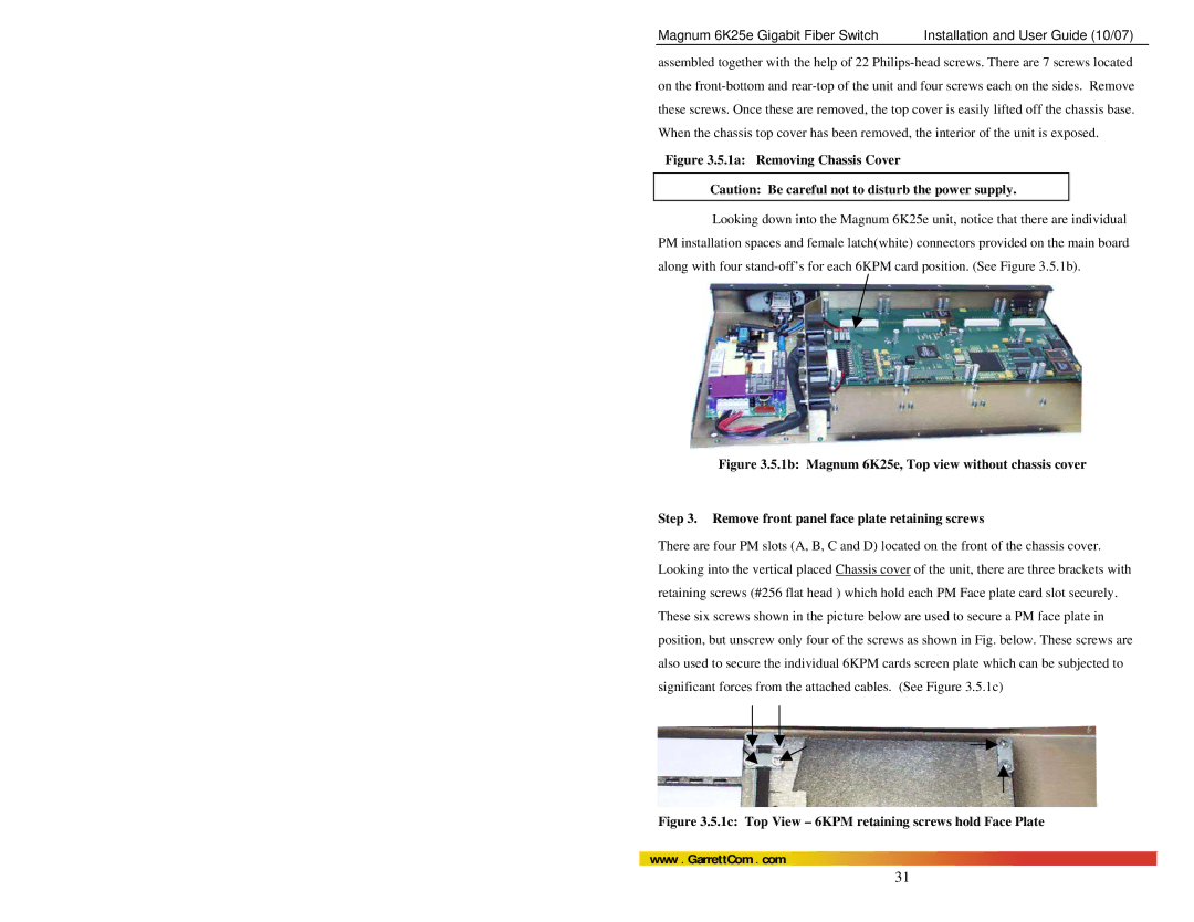 GarrettCom 6K25e manual 1a Removing Chassis Cover 