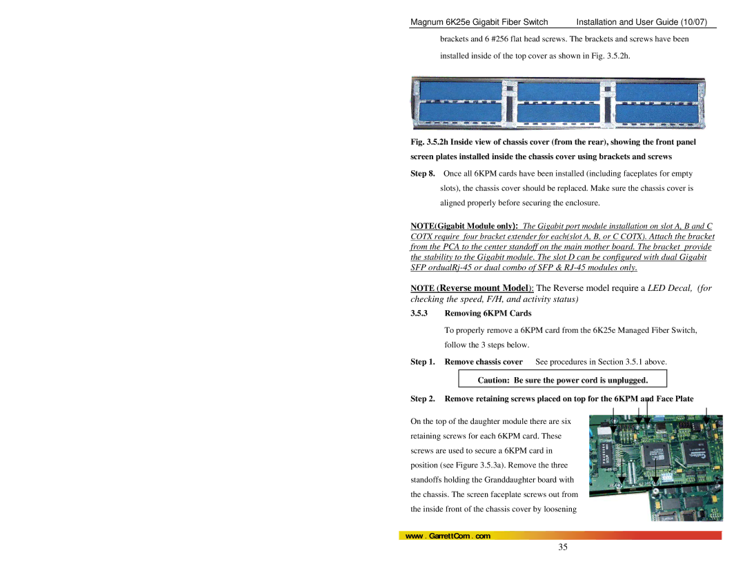 GarrettCom 6K25e manual Removing 6KPM Cards 