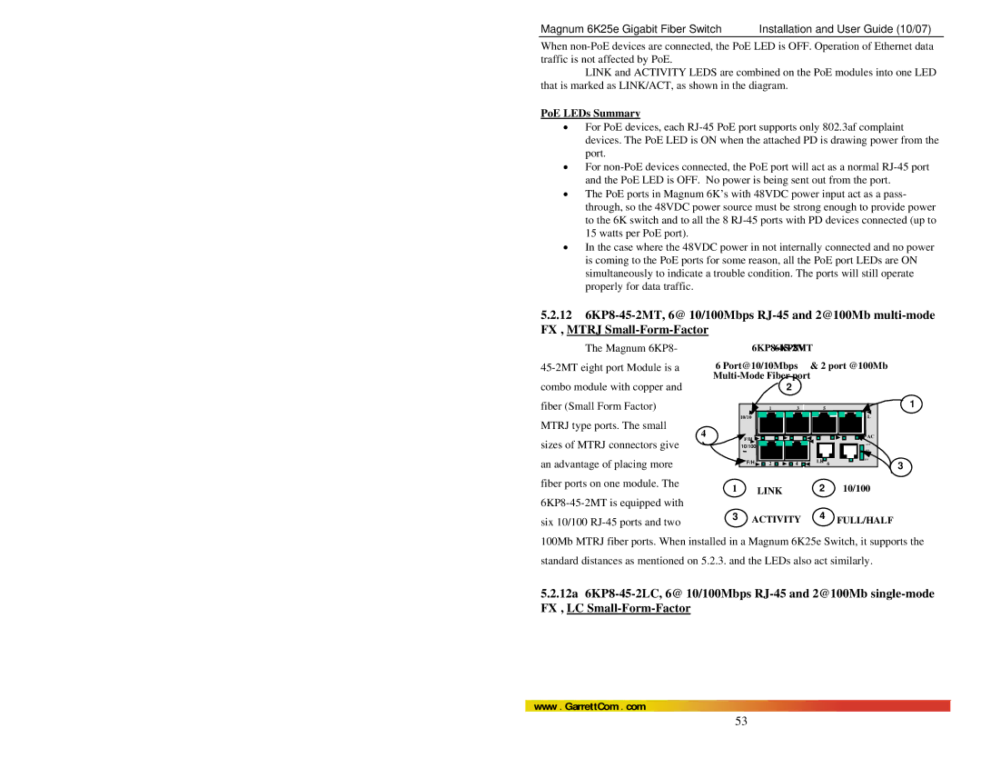 GarrettCom 6K25e manual 10/100 