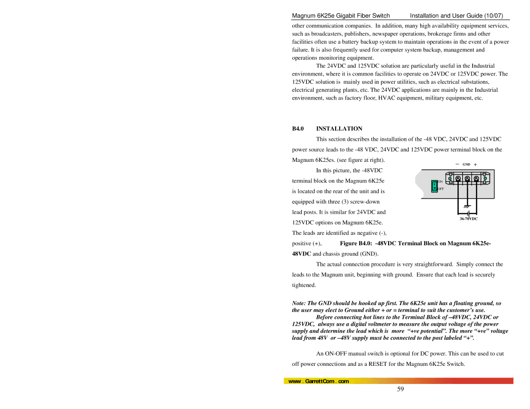 GarrettCom manual B4.0 Installation, Magnum 6K25es. see figure at right 