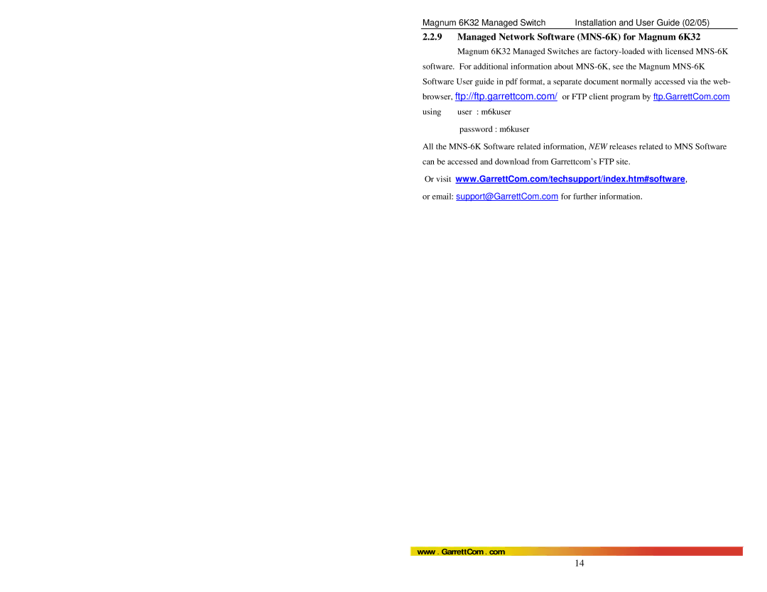 GarrettCom manual Managed Network Software MNS-6K for Magnum 6K32 