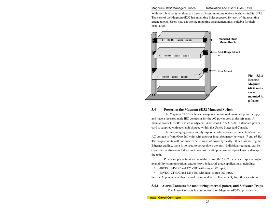 GarrettCom manual Powering the Magnum 6K32 Managed Switch, Reverse Magnum 6K32 units, rack- mounted in a frame 