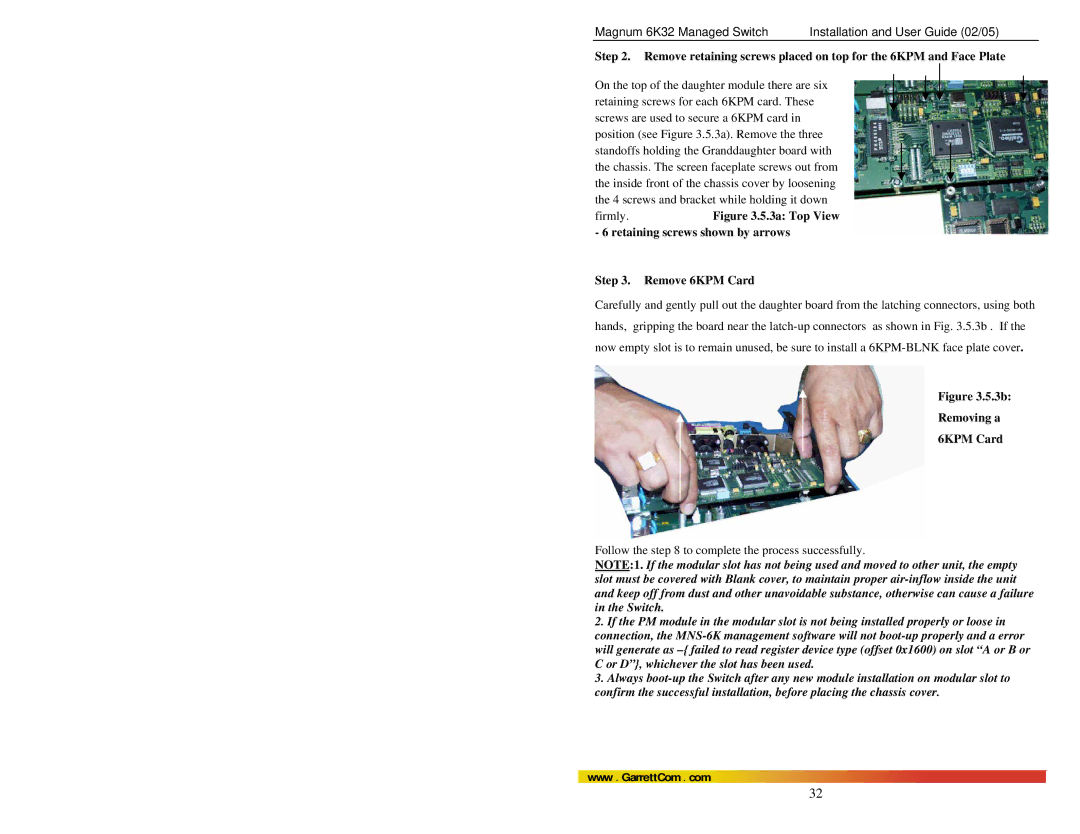 GarrettCom 6K32 manual Removing a 6KPM Card 